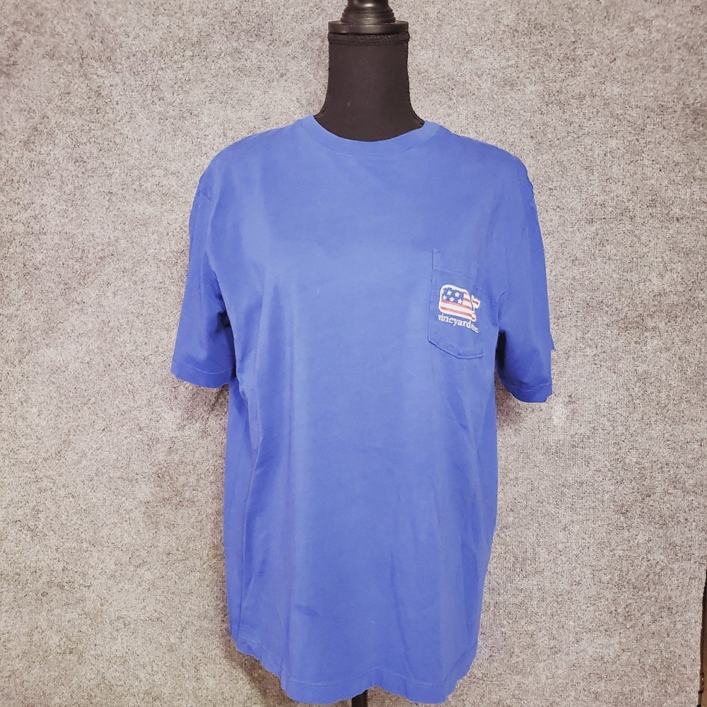 Vineyard Vines American Flag Pocket blue Tee Size M
